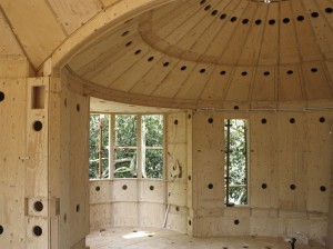 Facit trees treehouse interior view shows compute machined panels that bolt together.